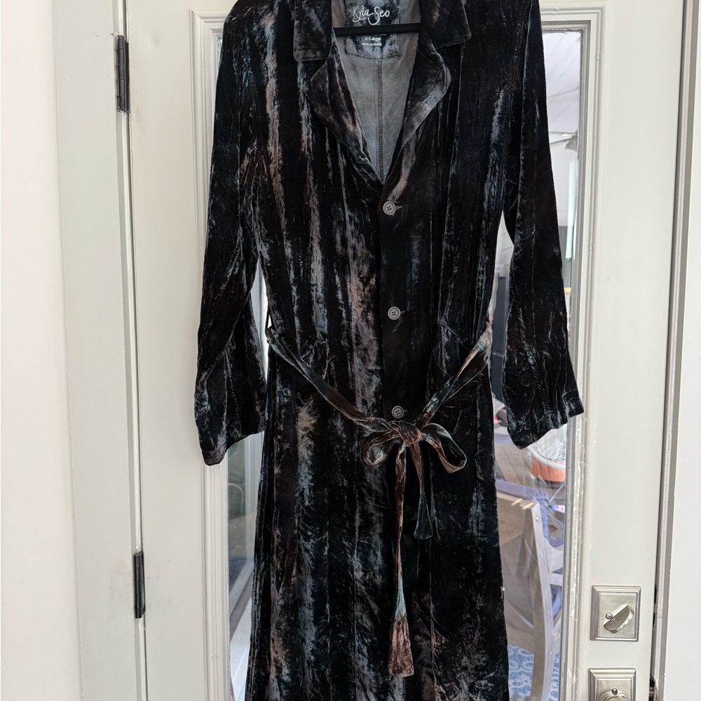 Kyla Seo Sleek Ganache Tie Dye Velvet Coat Timeless Coat